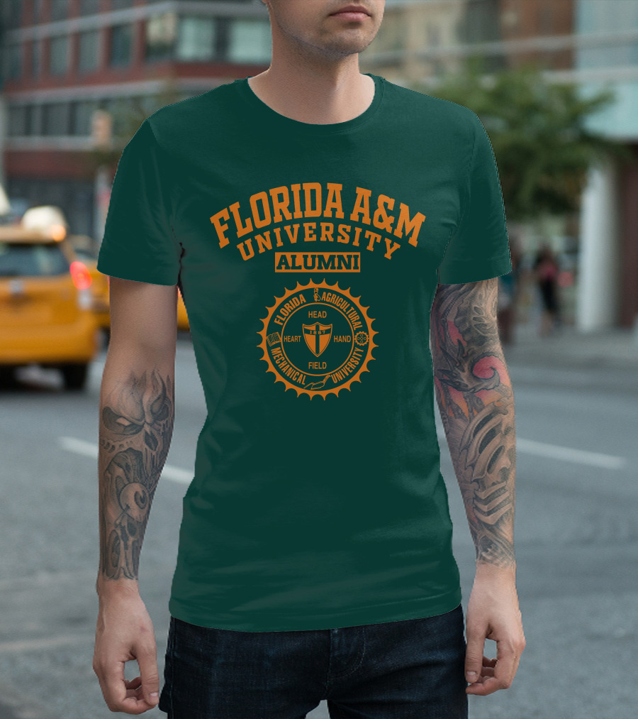 Florida A&M University Alumni 1887 Seal Head Heart Hand Field T-Shirt