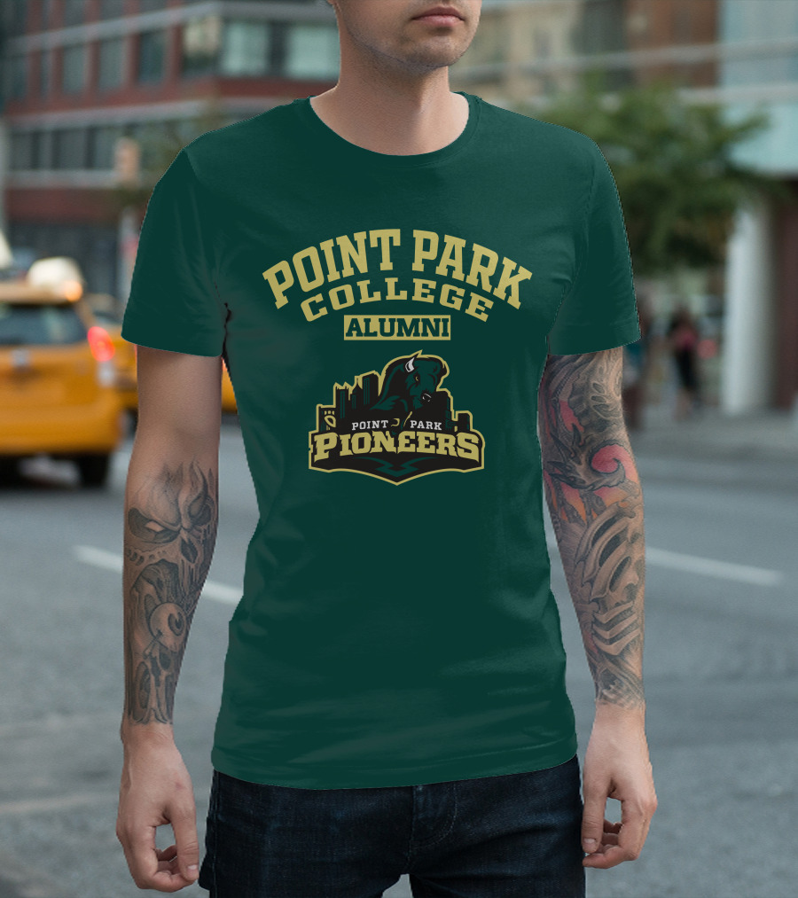 Point Park College Alumni Pioneers Logo Buffalo Skyline T-Shirt