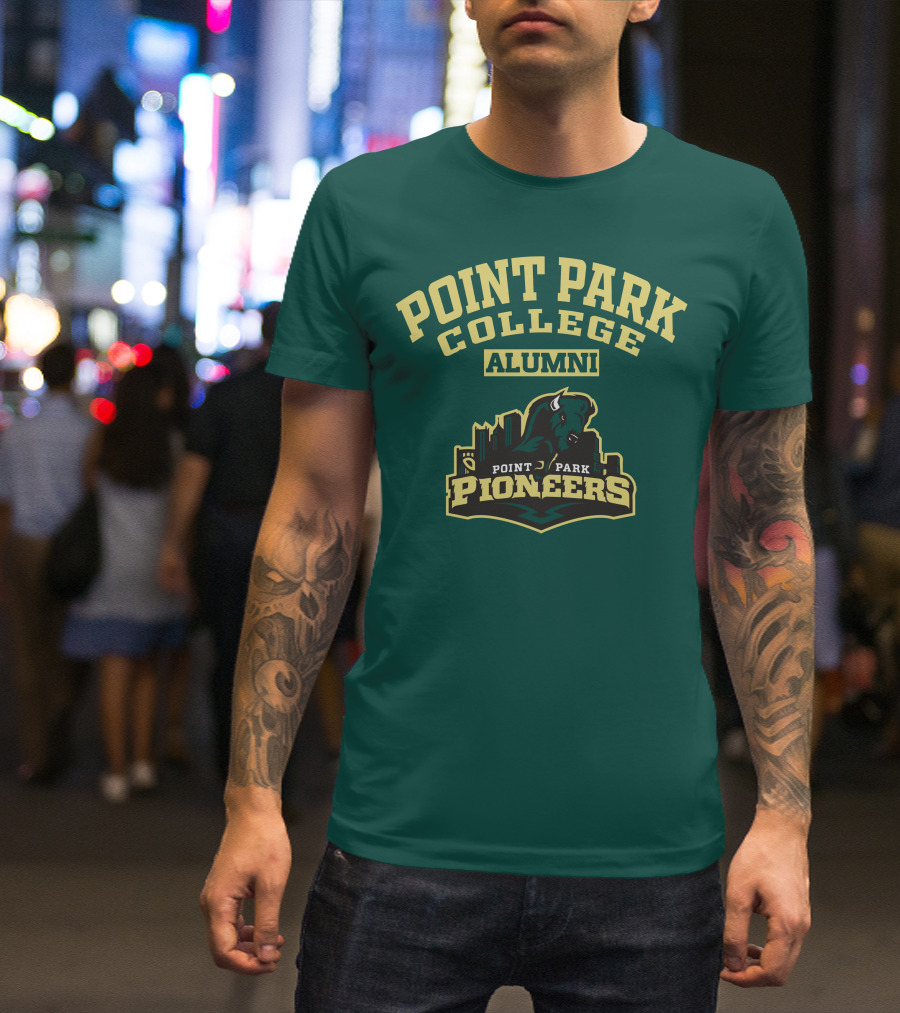 Point Park College Alumni Pioneers Logo Buffalo Skyline T-Shirt