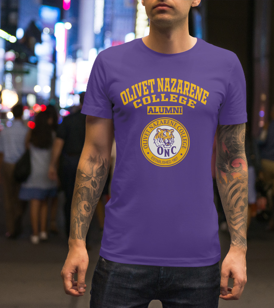 Olivet Nazarene College Alumni Tiger ONC Established 1907 Purple Yellow T-Shirt