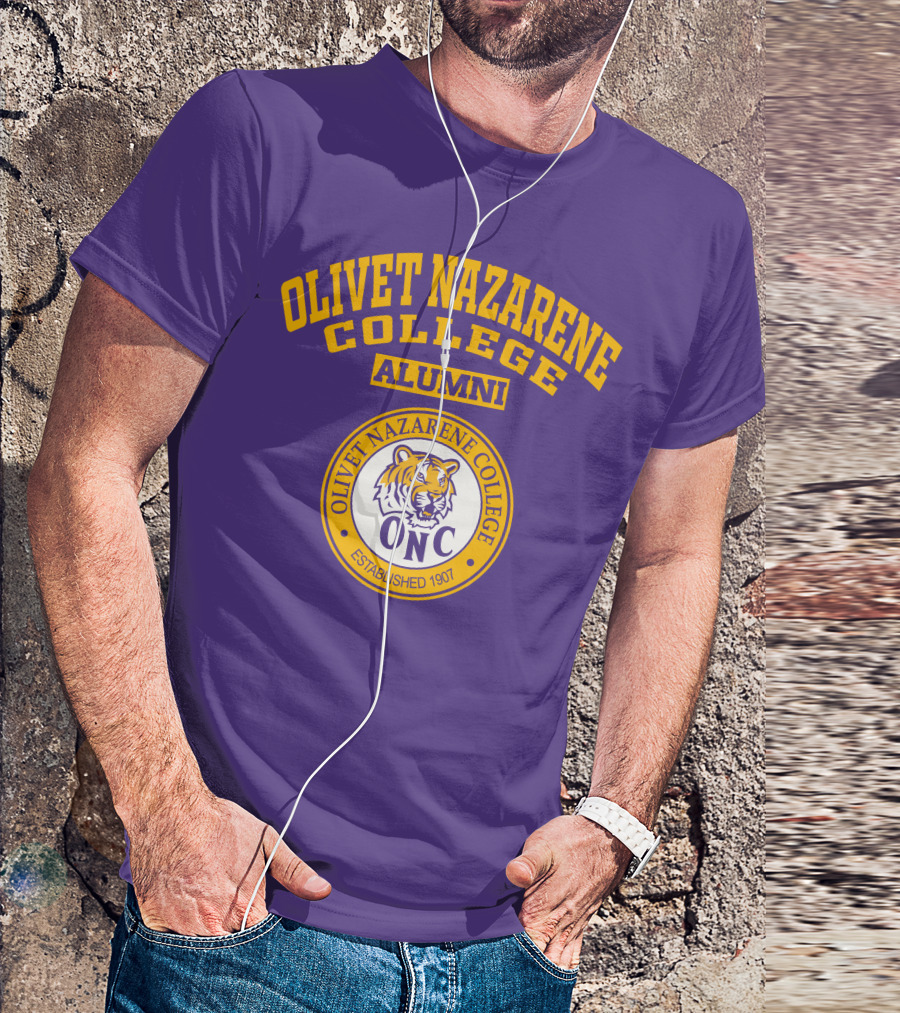 Olivet Nazarene College Alumni Tiger ONC Established 1907 Purple Yellow T-Shirt