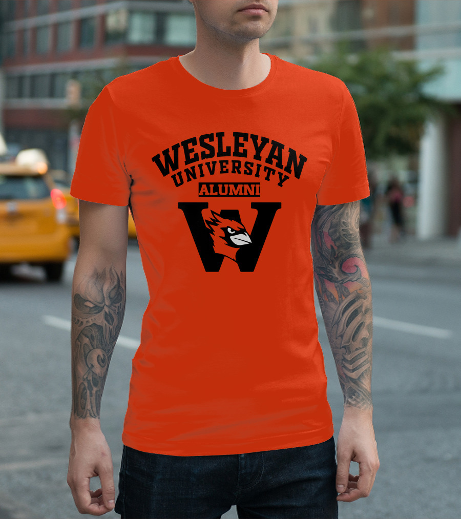 Wesleyan University Alumni Cardinal Logo W Letter Orange Background T-Shirt