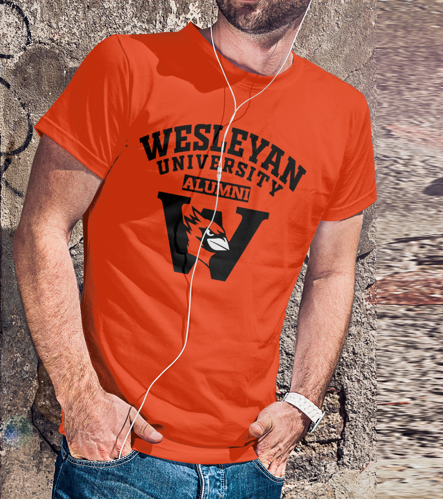 Wesleyan University Alumni Cardinal Logo W Letter Orange Background T-Shirt