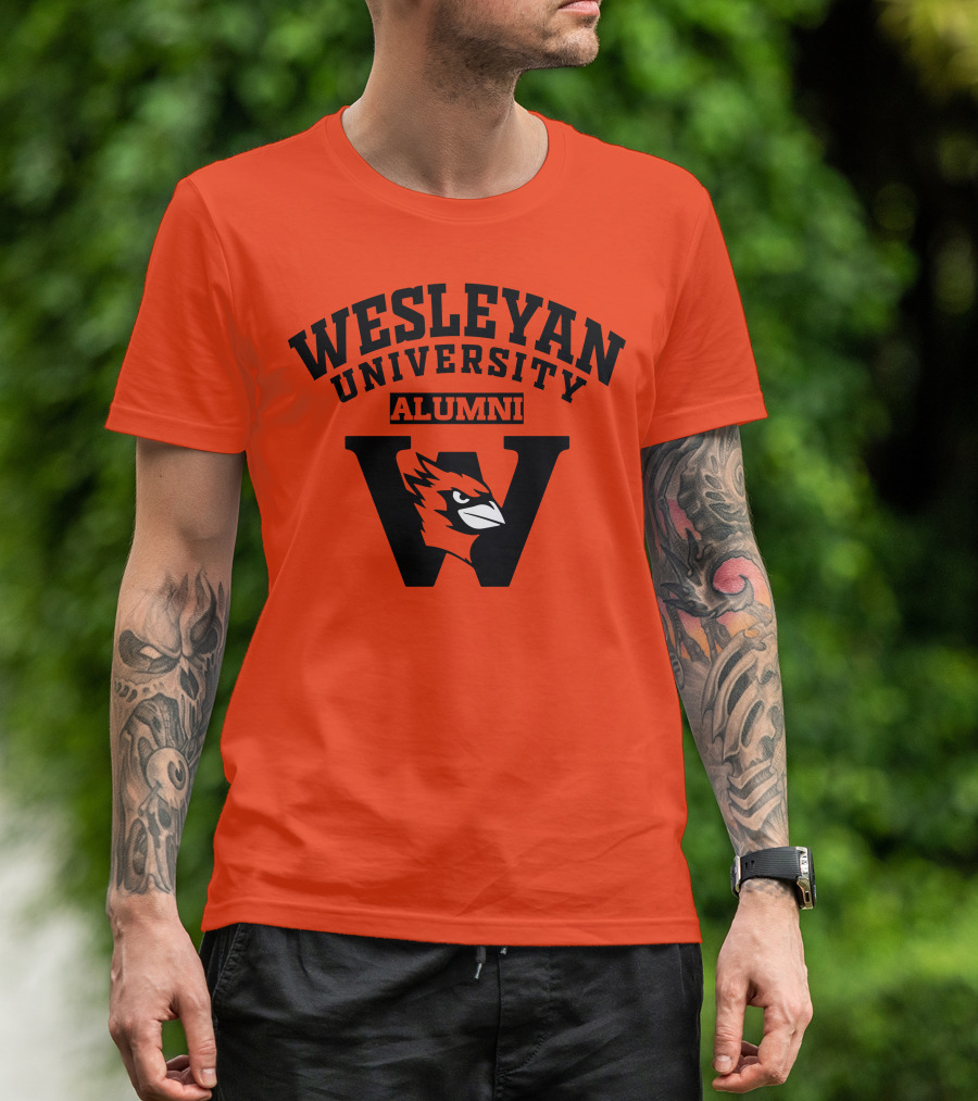 Wesleyan University Alumni Cardinal Logo W Letter Orange Background T-Shirt