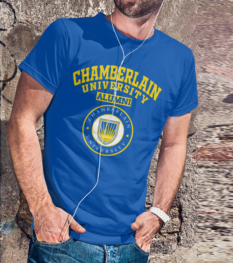 Chamberlain University Alumni 1889 Emblem Blue And Yellow Crest T-Shirt