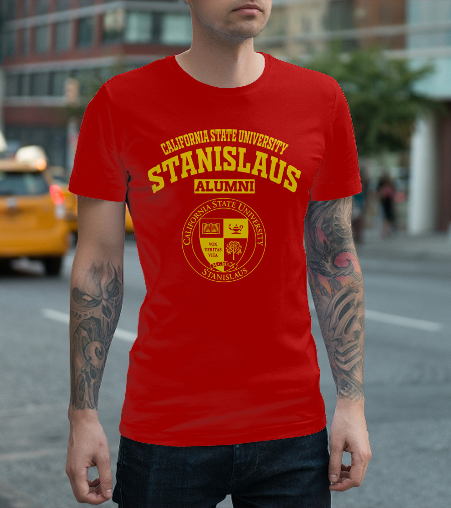 California State University Stanislaus Alumni Emblem With Vox Veritas Vita Shield T-Shirt