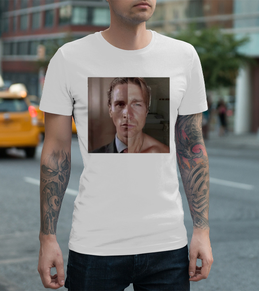 Jeremy Fragrance Compared With Young Christian Bale Face Split Room Background T-Shirt