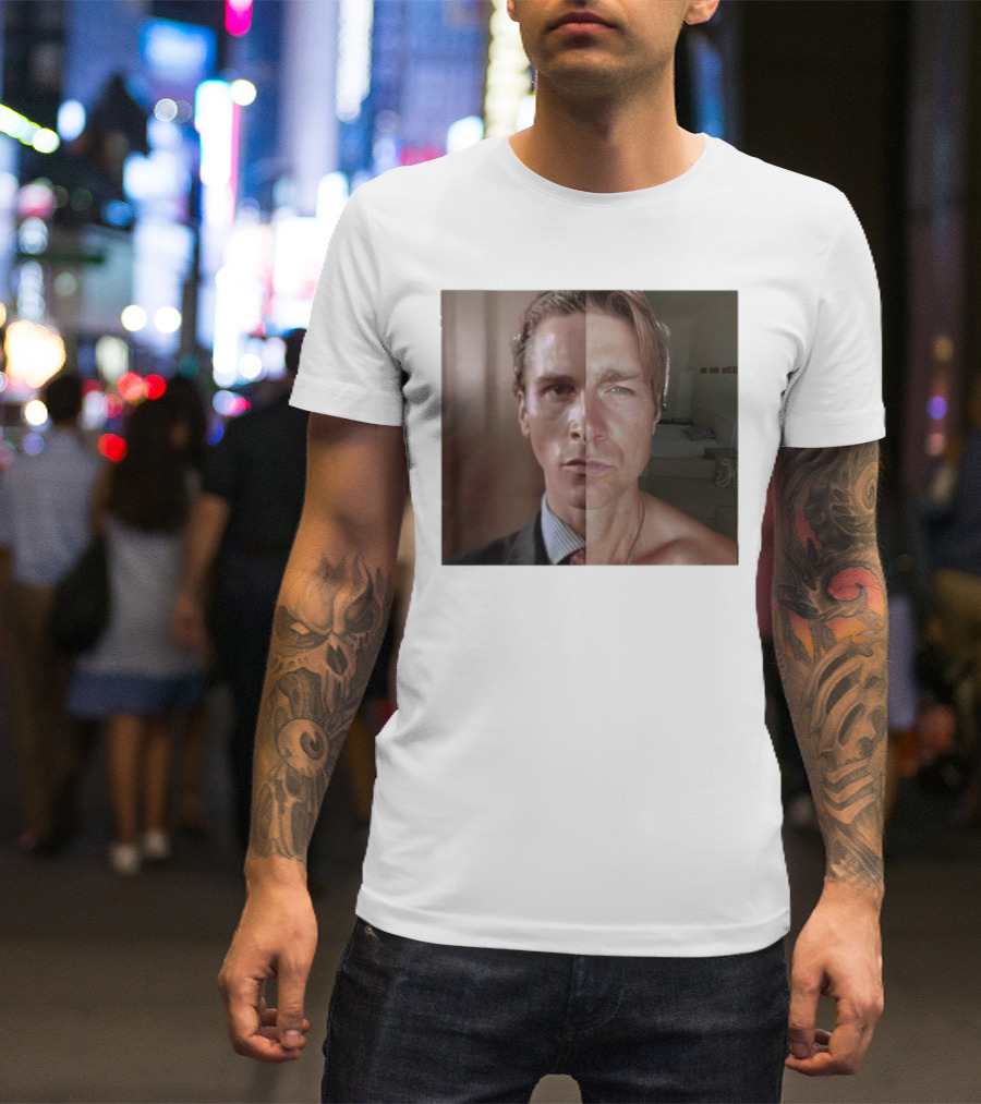 Jeremy Fragrance Compared With Young Christian Bale Face Split Room Background T-Shirt