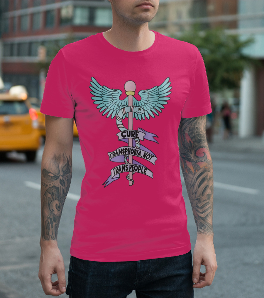 Target Pride Abprallen Cure Transphobia Not Trans People Caduceus Wings Snake Staff T-Shirt