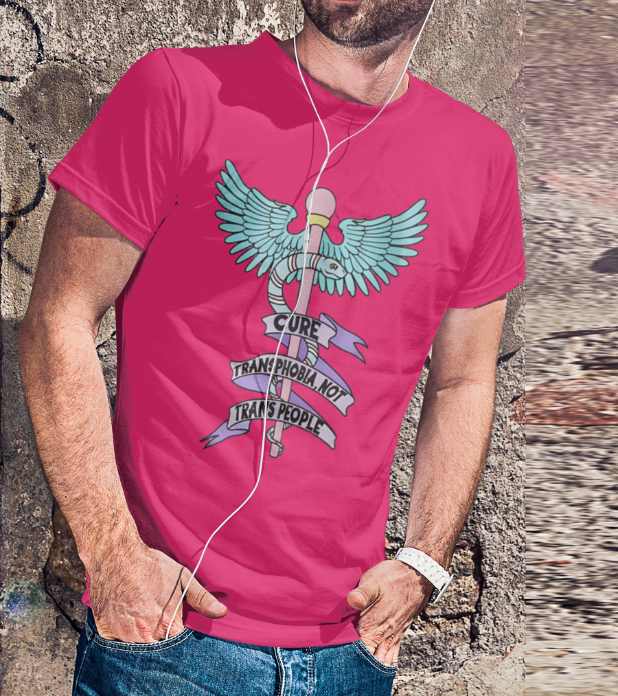 Target Pride Abprallen Cure Transphobia Not Trans People Caduceus Wings Snake Staff T-Shirt