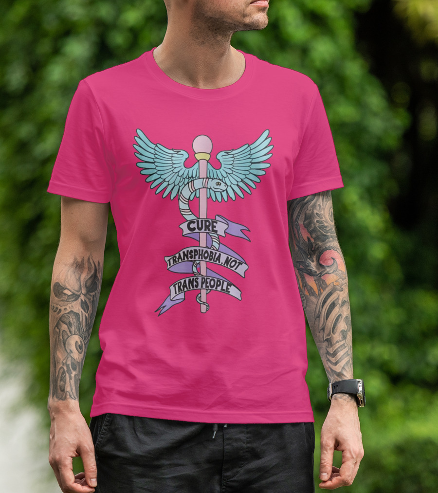 Target Pride Abprallen Cure Transphobia Not Trans People Caduceus Wings Snake Staff T-Shirt