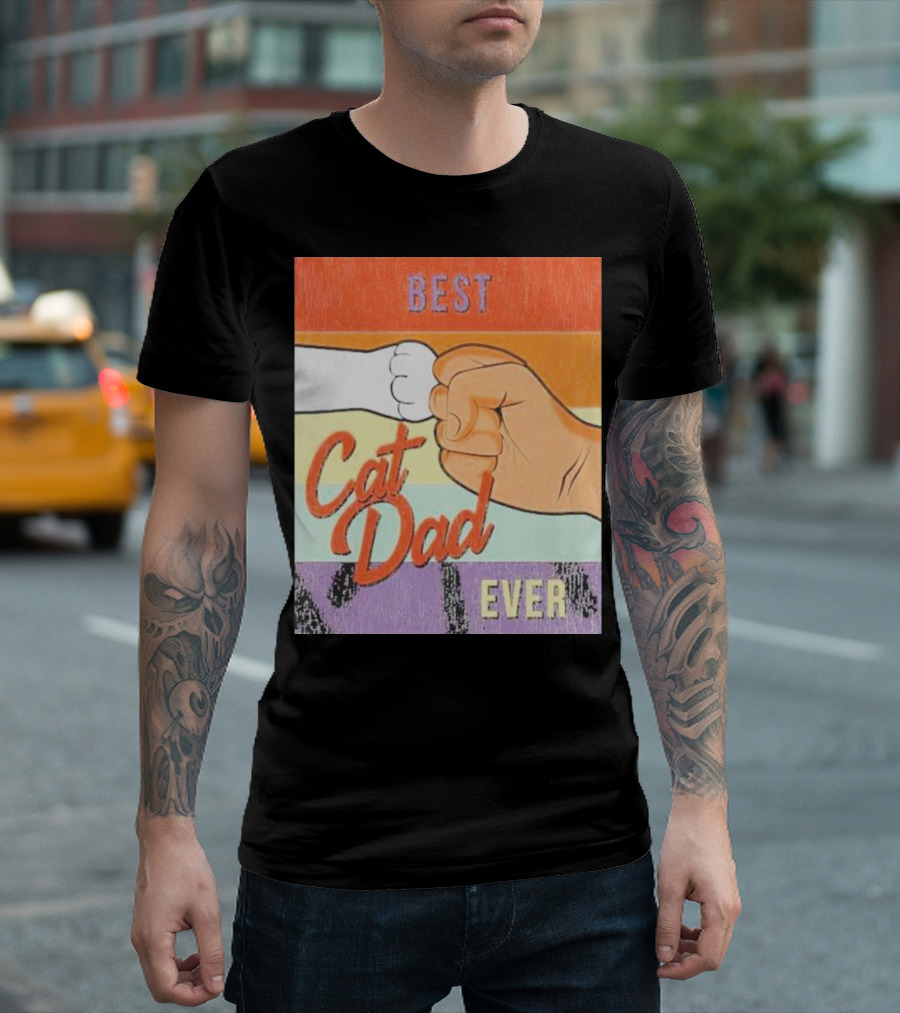 Best Cat Dad Ever Vintage Retro Rainbow Fist Bump T-Shirt