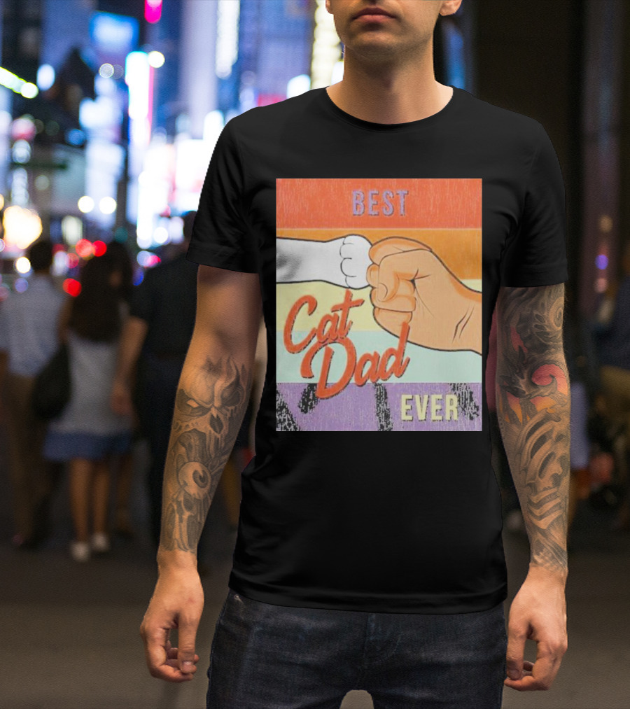 Best Cat Dad Ever Vintage Retro Rainbow Fist Bump T-Shirt