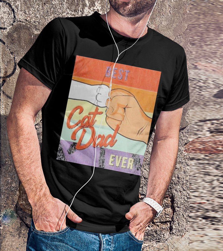 Best Cat Dad Ever Vintage Retro Rainbow Fist Bump T-Shirt