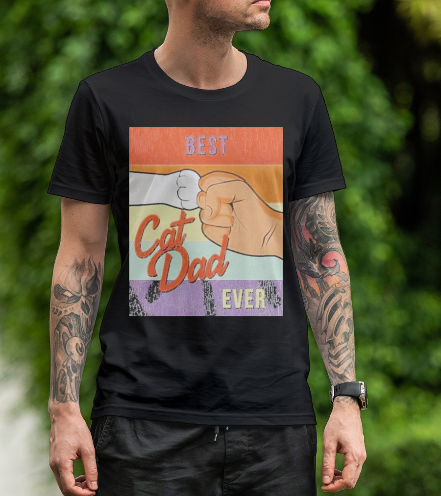 Best Cat Dad Ever Vintage Retro Rainbow Fist Bump T-Shirt
