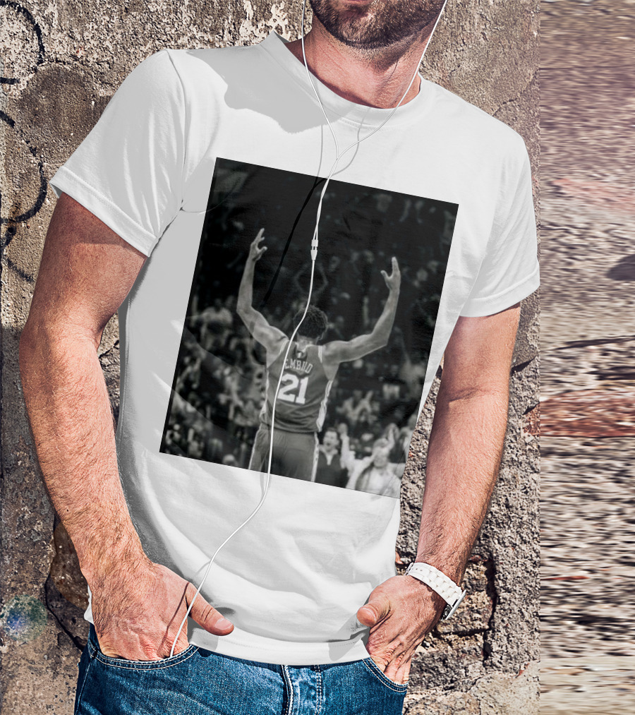 Joel Troel Embiid 21 Basketball Celebration Back View T-Shirt