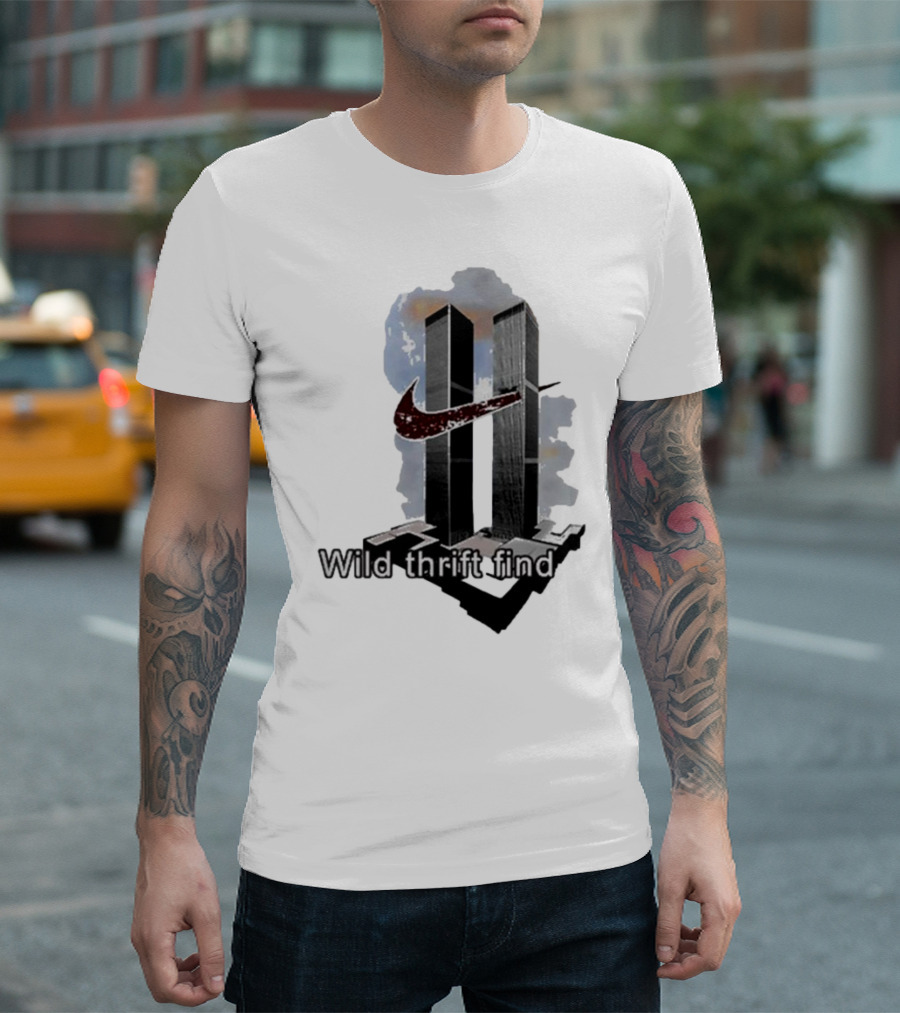 Wild Thrift Find Twin Towers Swoosh T-Shirt