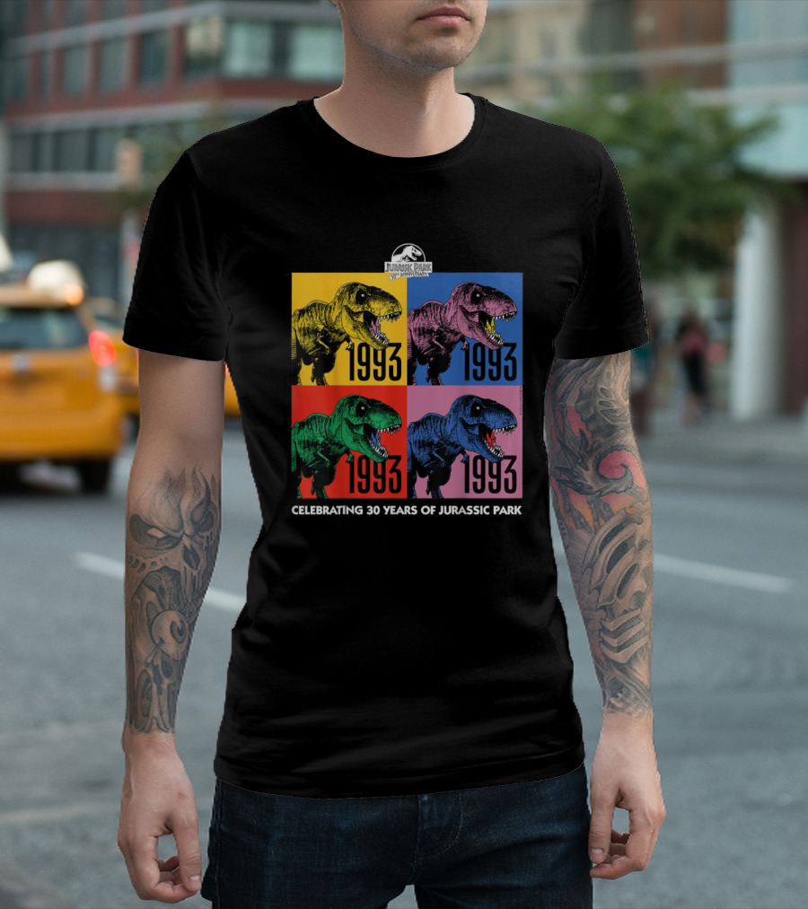 30 Years of Jurassic Park 1993 Pop Art Dinosaur T-Shirt