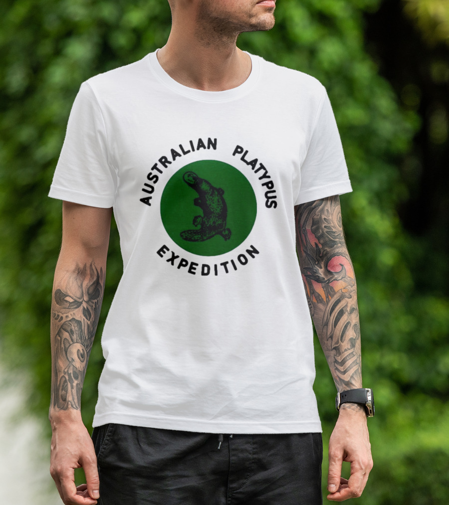 Australian Platypus Expedition Black Circle With Green Interior T-Shirt