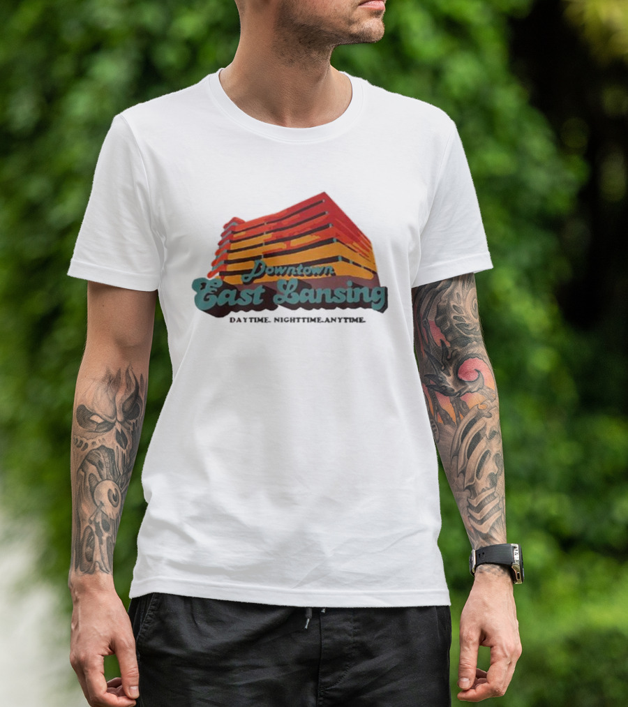 Downtown East Lansing Daytime Nighttime Anytime Retro Skyline T-Shirt