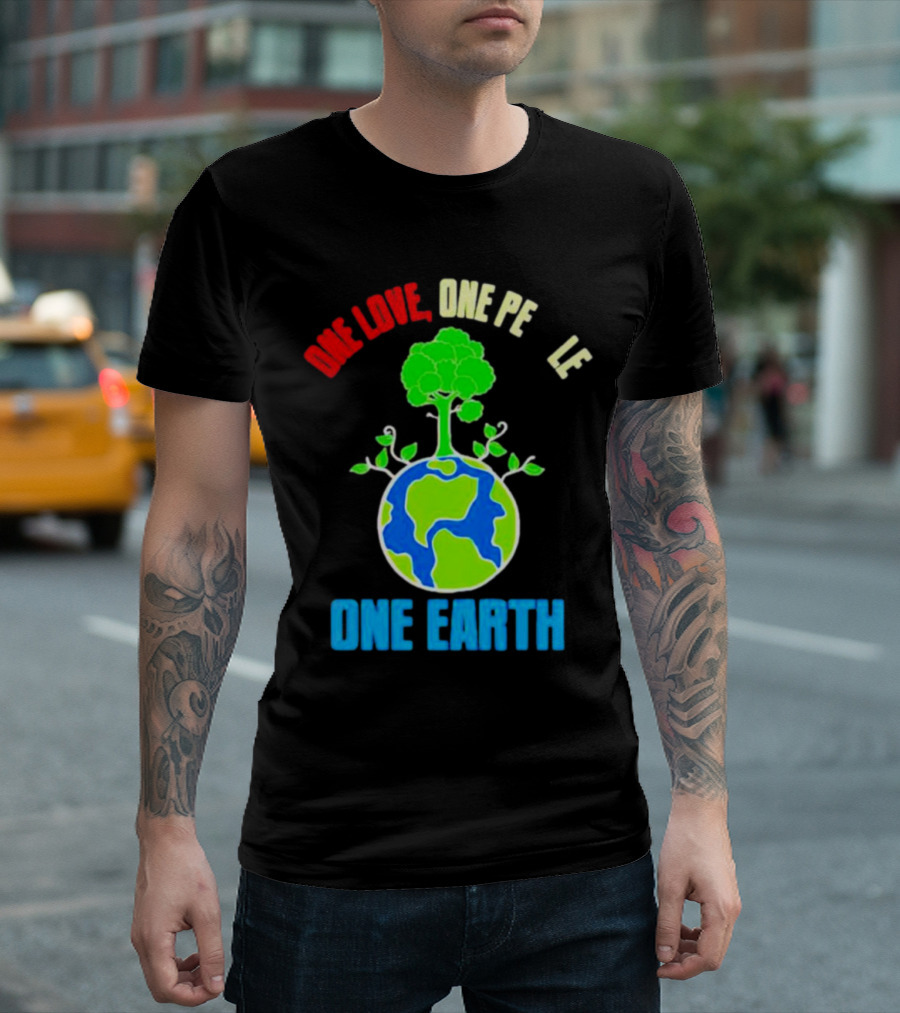 One Love One People One Earth Green Tree Globe Earth Day T-Shirt