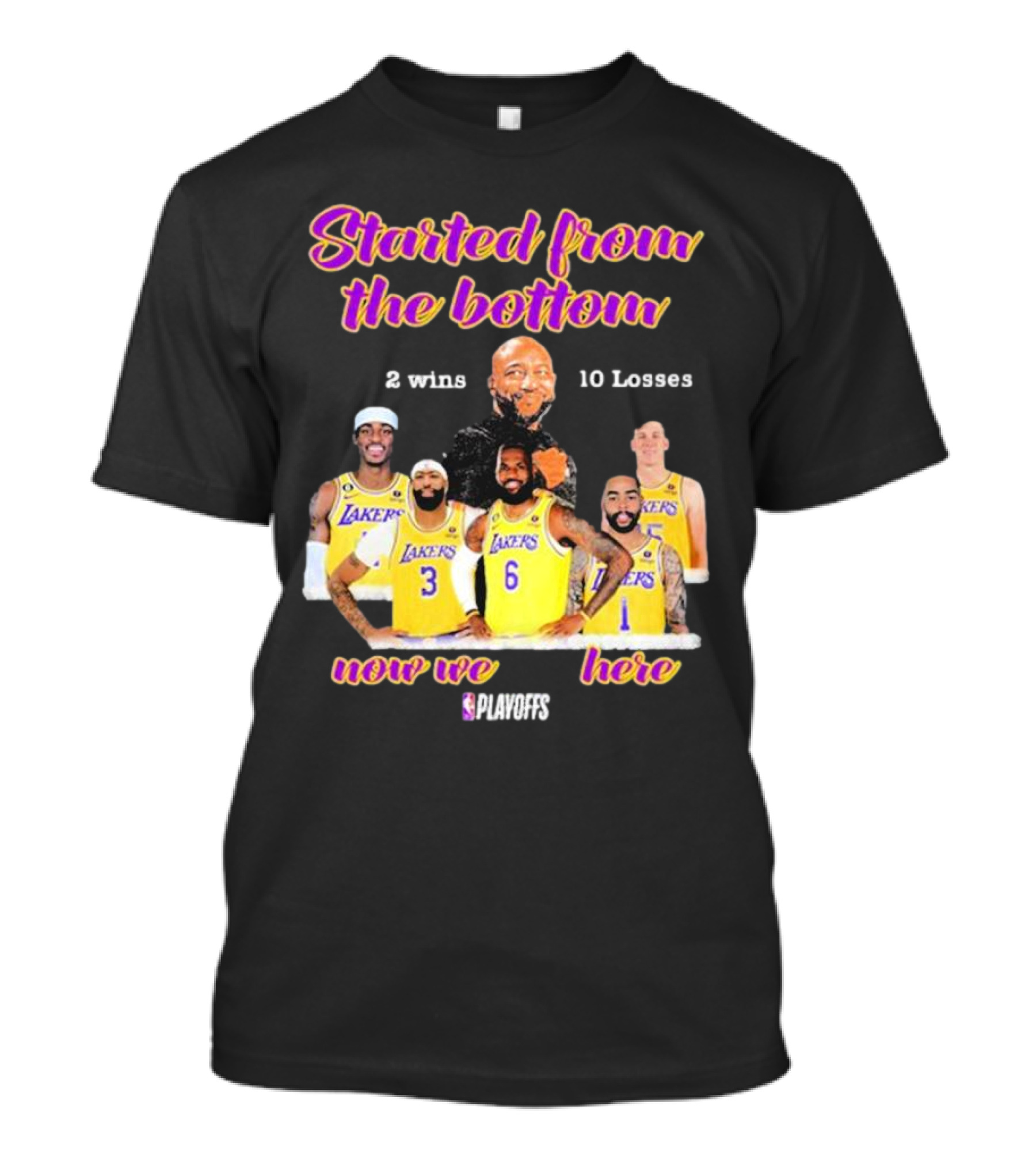 Started From The Bottom Lakers Playoffs 2 Wins 10 Losses Now We Here T-Shirt