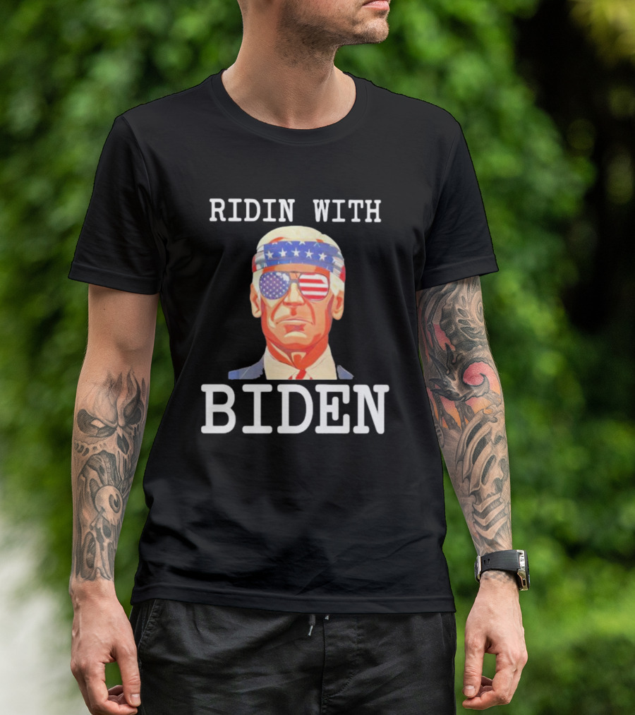 RIDIN WITH BIDEN Patriotic Flag Sunglasses American Headband T-Shirt