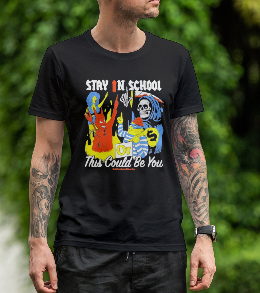 Stay In School Or This Could Be You Red Devil Skeleton Bart Simpson Style Mark Gonzales X Deaton Chris Anthony T-Shirt
