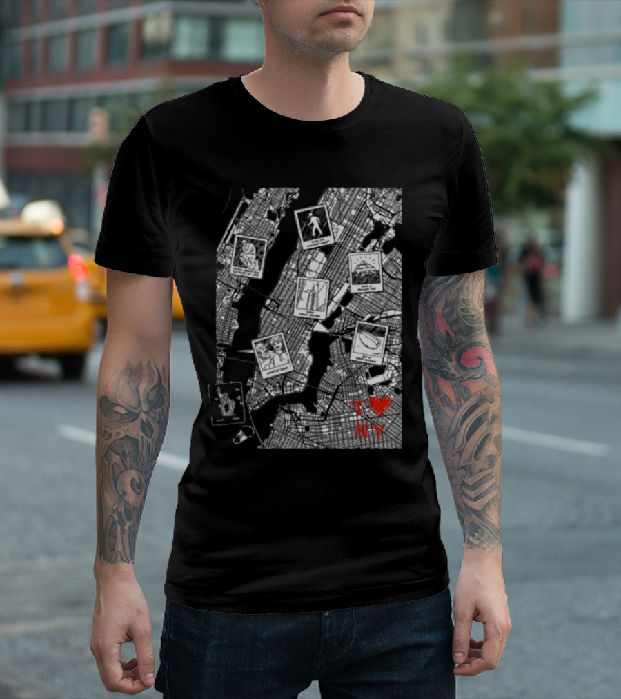 TommyInnit Merch T Love NY Map Icons And Polaroid Style Graphics T-Shirt