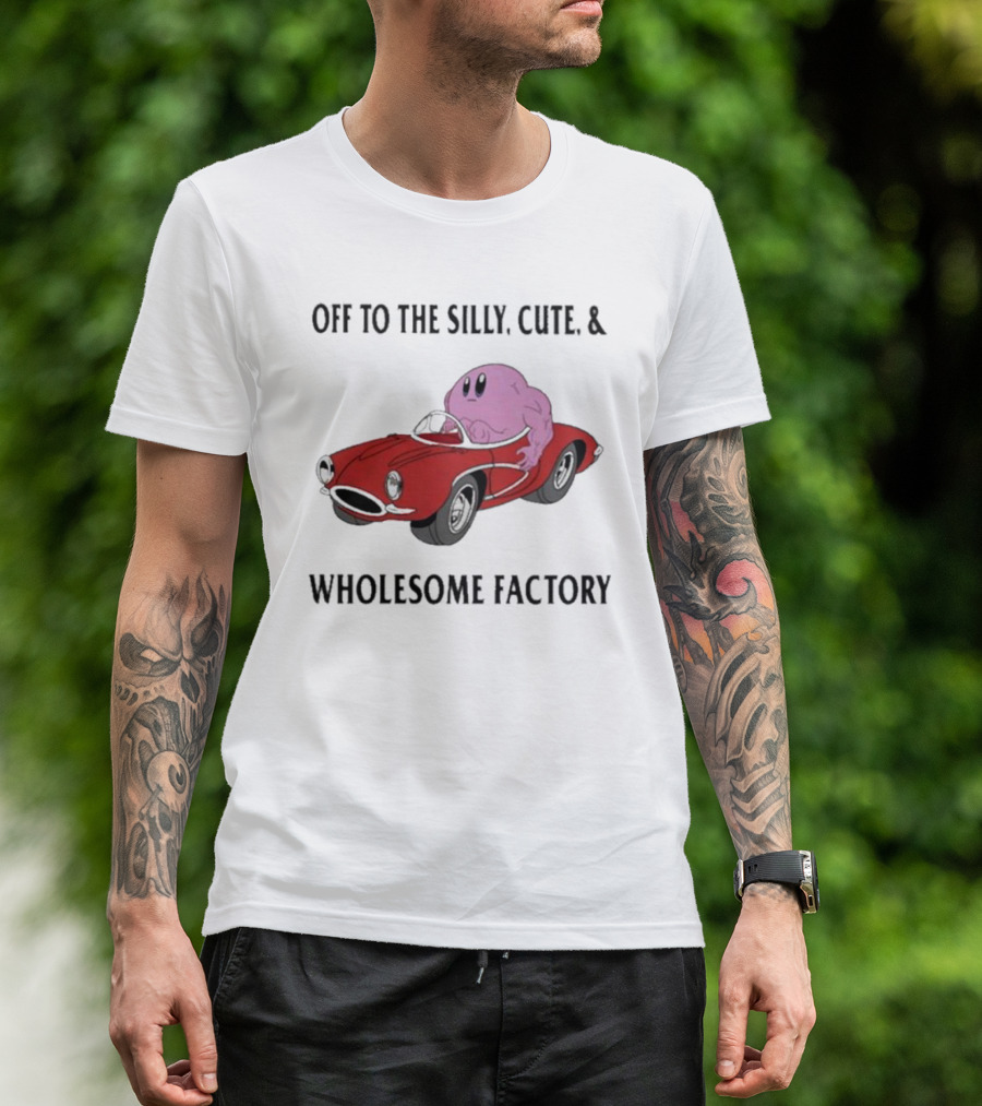 Off To The Silly, Cute, And Wholesome Factory With Cartoon Blob In Red Convertible T-Shirt