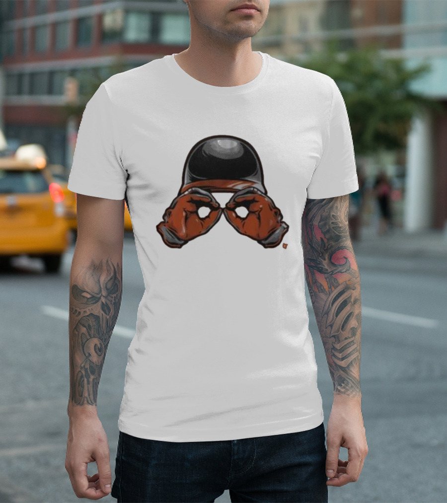 Baltimore Orioles Helmet And Gloves Holding Binoculars T-Shirt