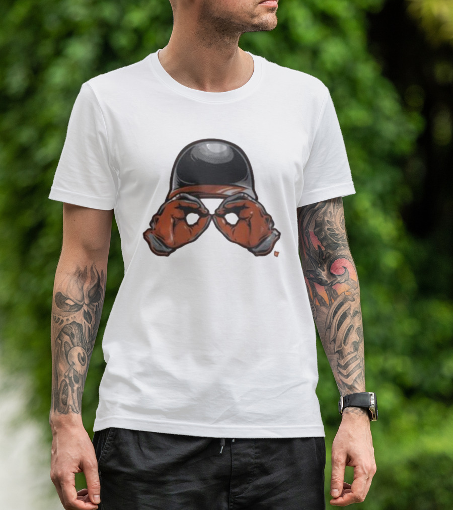 Baltimore Orioles Helmet And Gloves Holding Binoculars T-Shirt