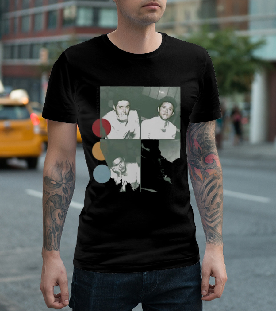 Niall Horan Hello Lovers The Show Photo Collage With Red Yellow Blue Circles T-Shirt