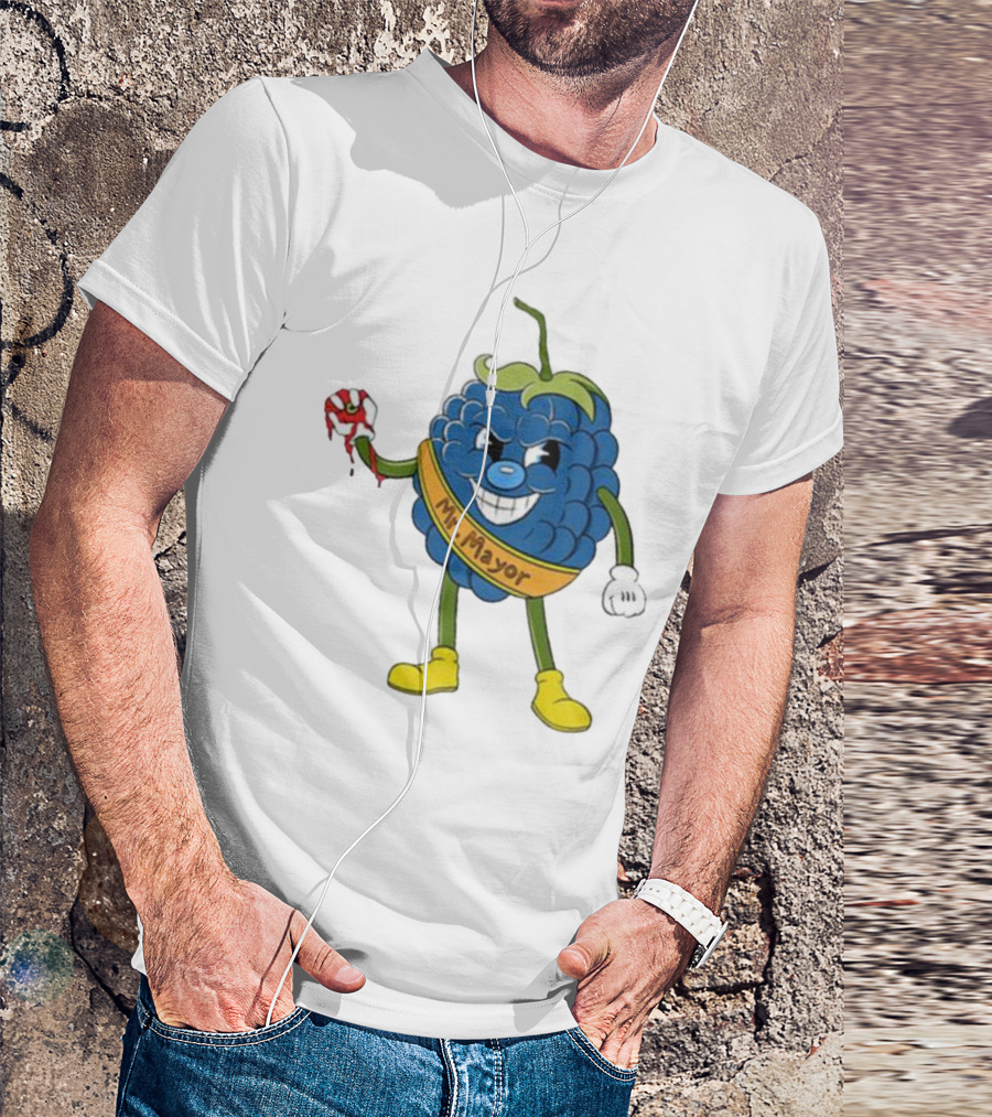 Blueberry Mr Mayor Holding Bleeding Hand Cartoon Character T-Shirt