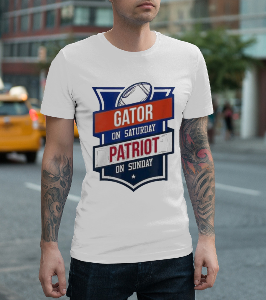 Gator On Saturday Patriot On Sunday Football Badge T-Shirt