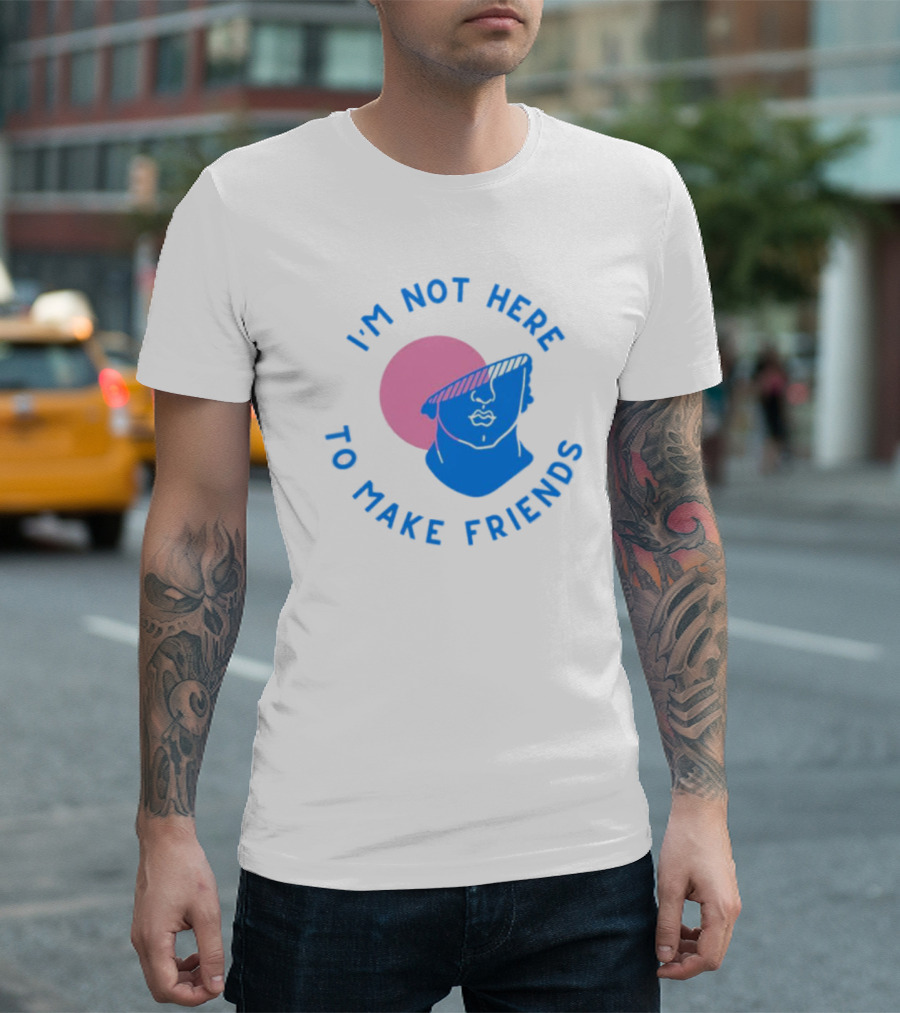 I’m Not Here To Make Friends Sam Smith Blue Pink Bust Sunglasses T-Shirt