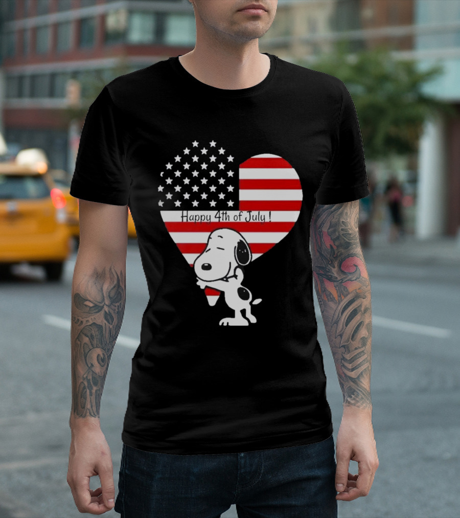 Snoopy Happy 4th of July Heart American Flag T-Shirt