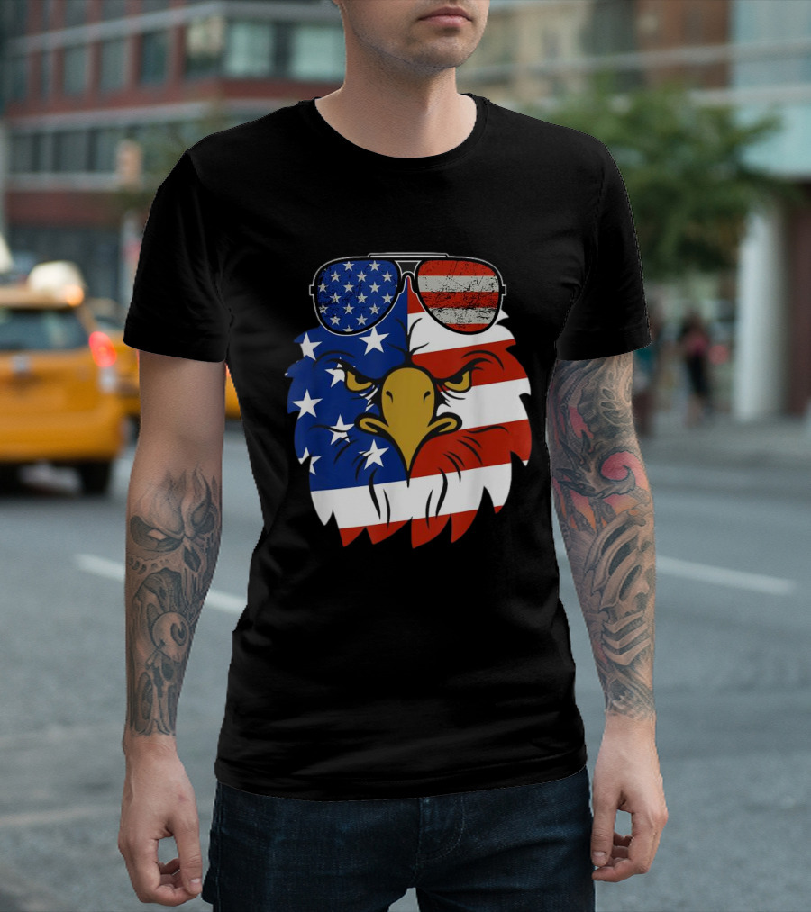 Patriotic Eagle 4th of July USA Sunglass American Flag T-Shirt