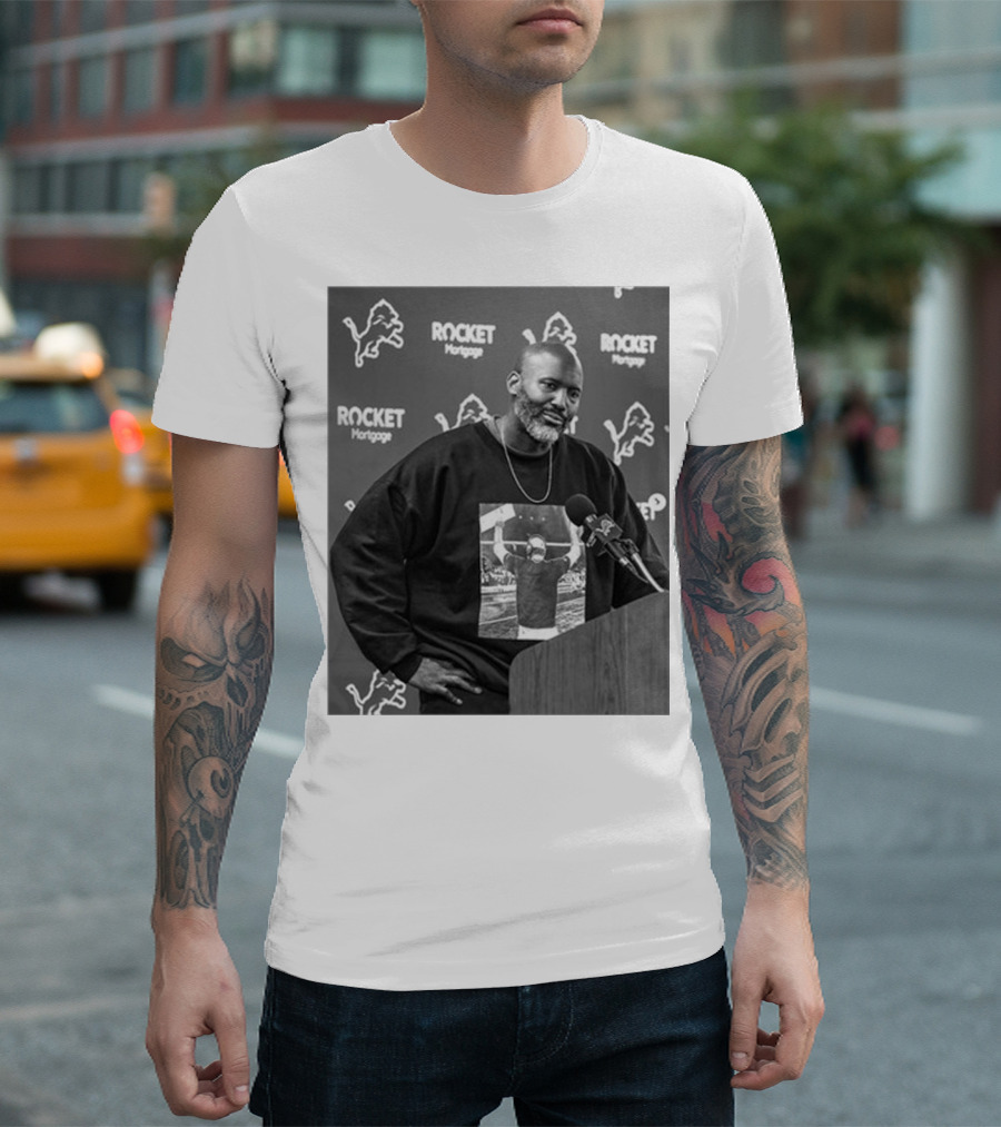 Rocket Mortgage Lions Press Conference Black and White Dan Campbell T-Shirt