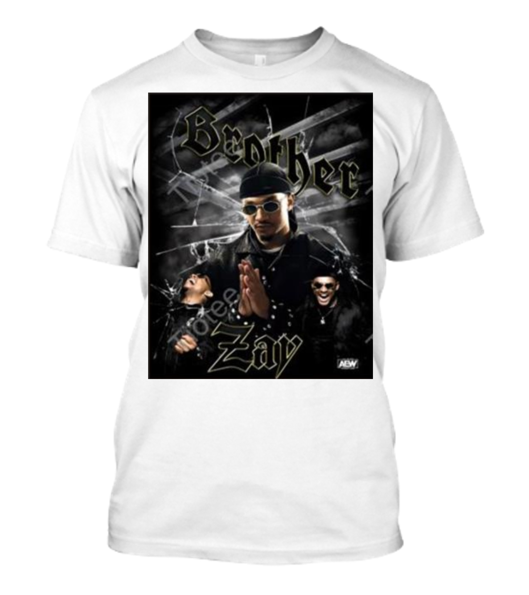 Brother Zay AEW Theme With Three Images And Dramatic Shattered Glass Background T-Shirt