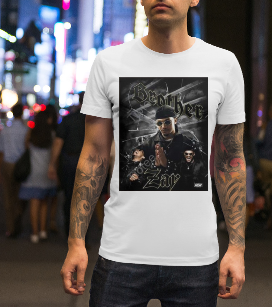 Brother Zay AEW Theme With Three Images And Dramatic Shattered Glass Background T-Shirt