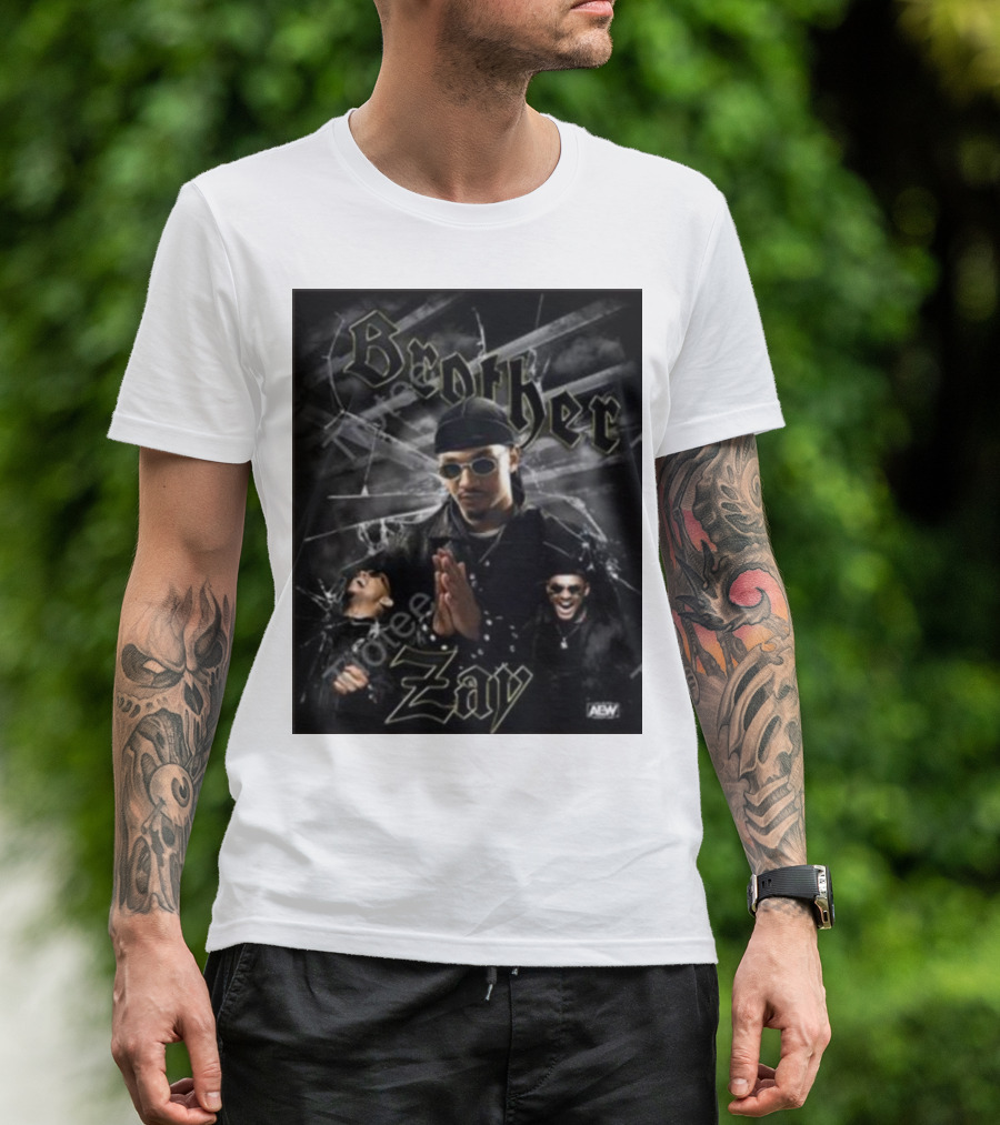Brother Zay AEW Theme With Three Images And Dramatic Shattered Glass Background T-Shirt