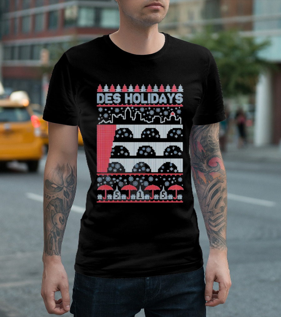 Des Holidays Ugly Christmas Sweater Skyline Snowflake T-Shirt