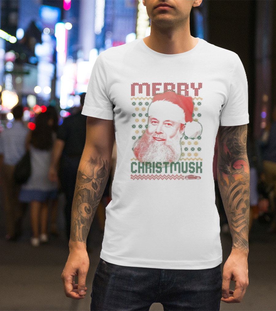 Merry Christmusk Santa Hat Beard Christmas Car T-Shirt