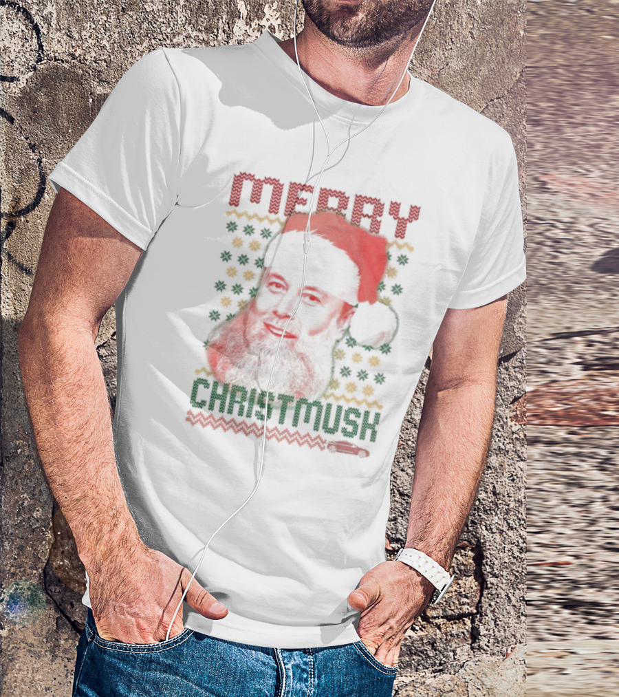 Merry Christmusk Santa Hat Beard Christmas Car T-Shirt
