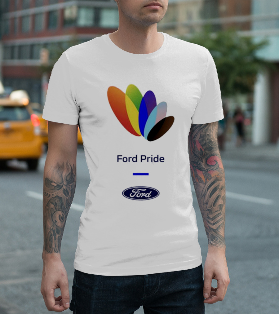 Ford Pride Typography Over Rainbow Petals T-Shirt