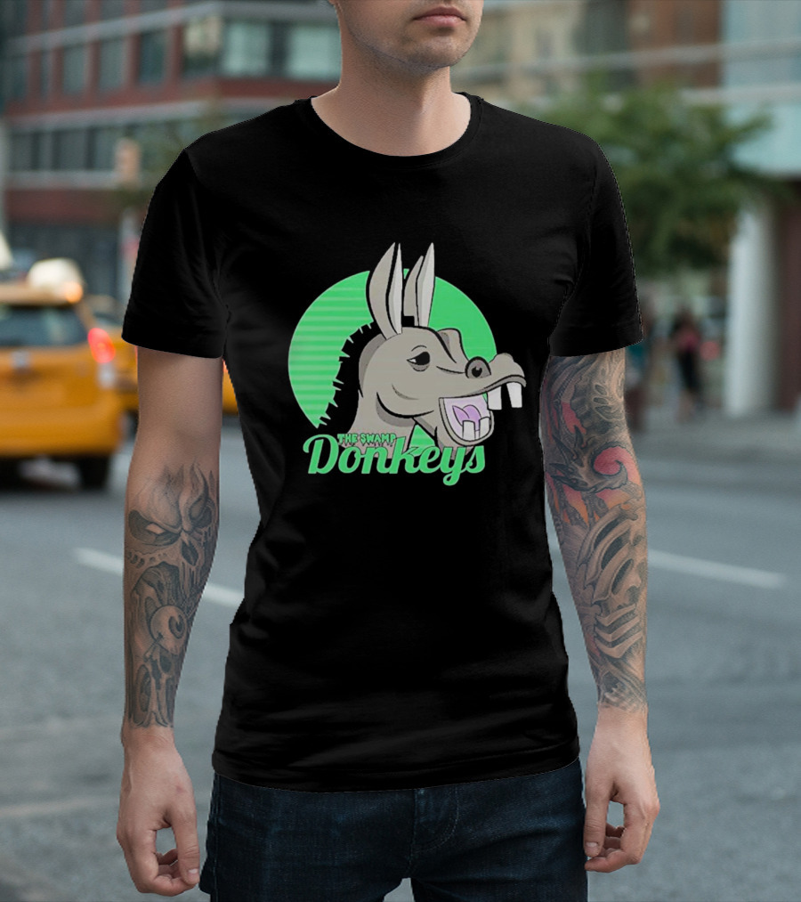 The Swamp Donkeys Green Logo Icon With Donkey Face T-Shirt