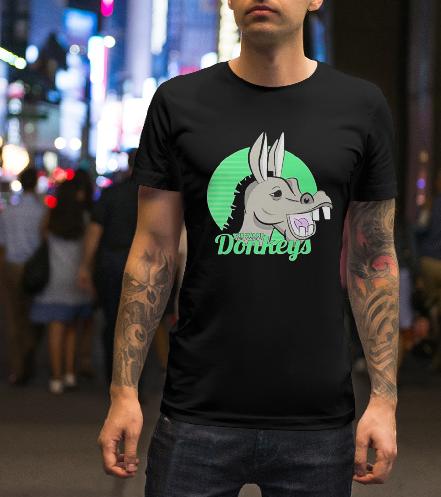 The Swamp Donkeys Green Logo Icon With Donkey Face T-Shirt