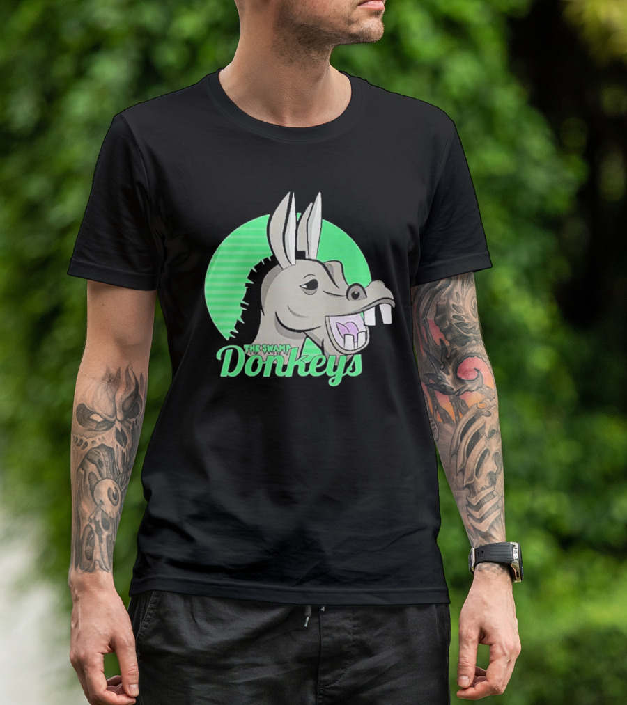 The Swamp Donkeys Green Logo Icon With Donkey Face T-Shirt