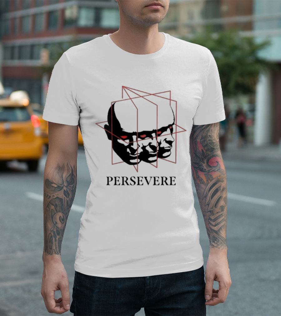 Persevere Triple Head Red Eyes Geometric Box T-Shirt
